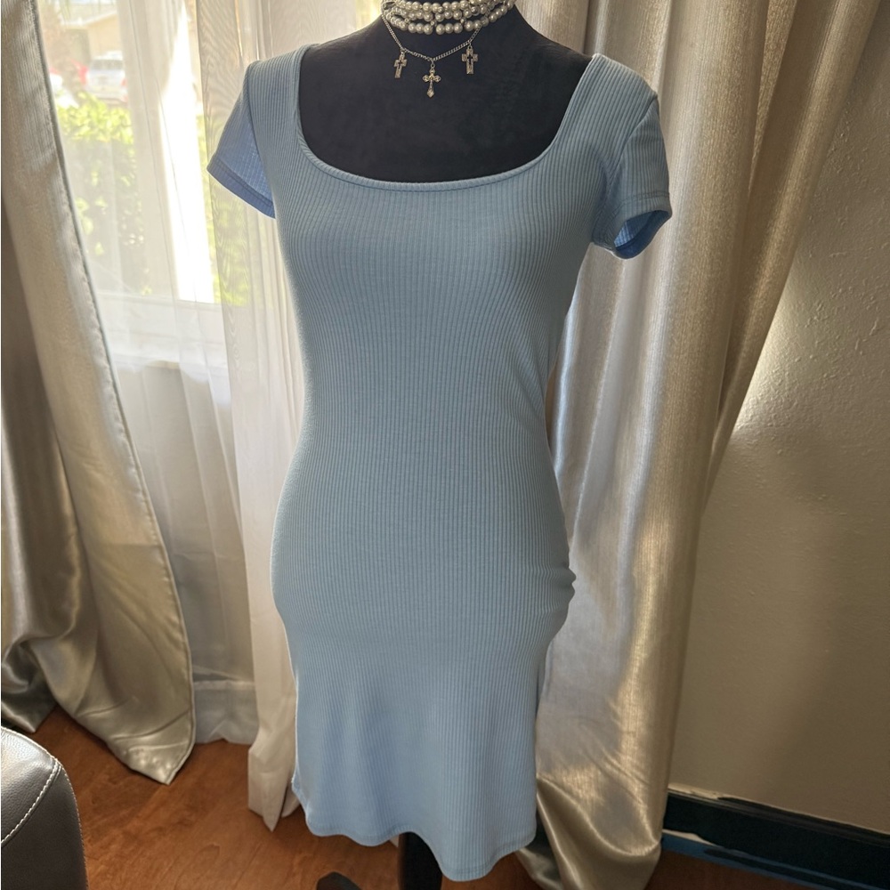 Sporty Blue Ribbed Dress